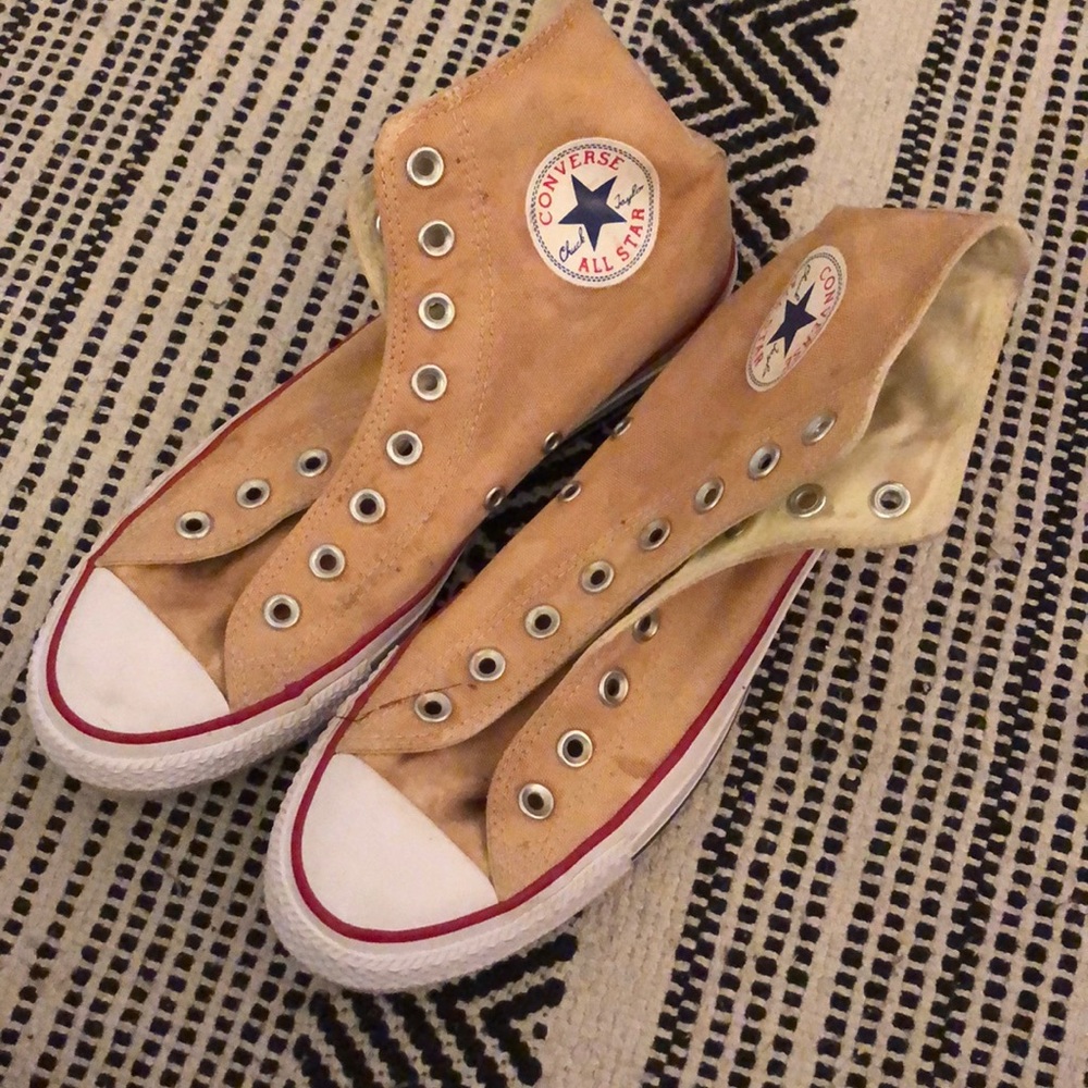 Mustard yellow high top Converse without laces